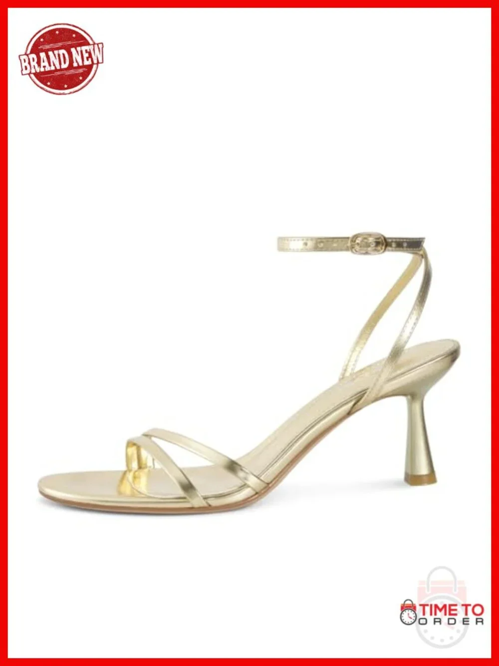 ISNOM Womens Kitten Heel Sandals Round Toe Ankle Strap Low Heels